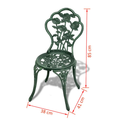 Set mobilier de bistro, 3 piese, verde, aluminiu turnat