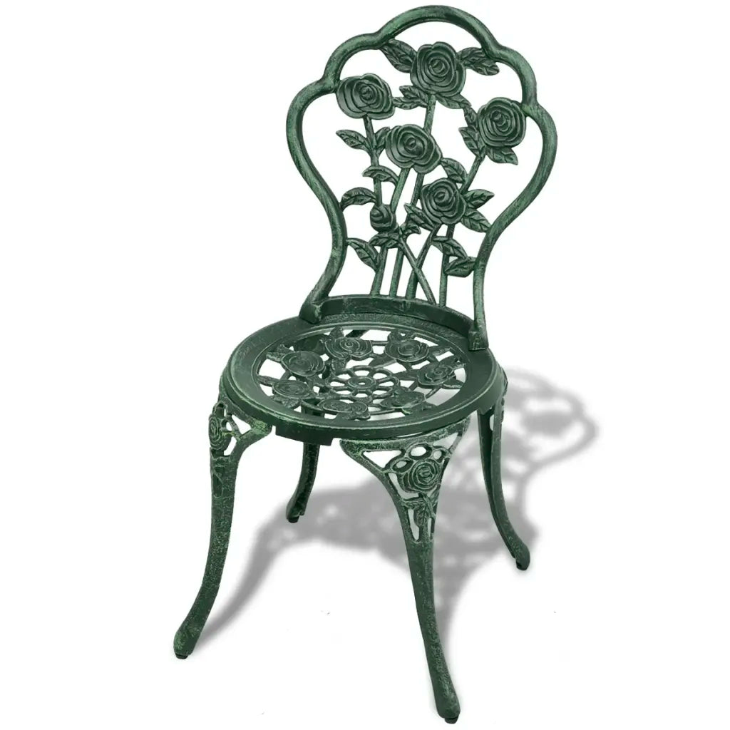 Set mobilier de bistro, 3 piese, verde, aluminiu turnat