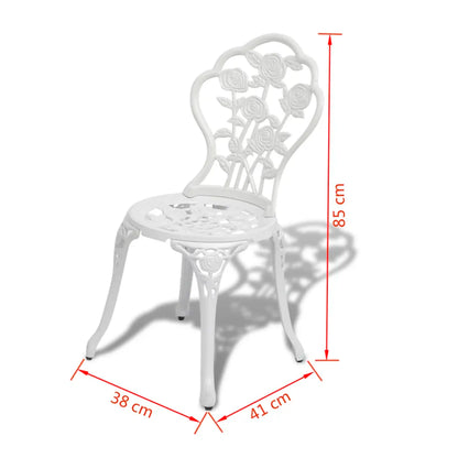 Set mobilier bistro, 3 piese, alb, aluminiu turnat