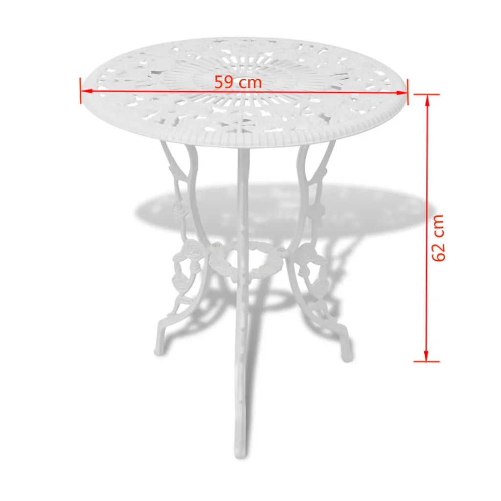 Set mobilier bistro, 3 piese, alb, aluminiu turnat