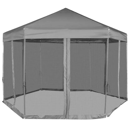 Marchiză hexagonală pliabilă, 6 pereți laterali, gri, 3,6x3,1 m