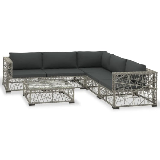 Set mobilier de grădină cu perne, 6 piese, gri, poliratan