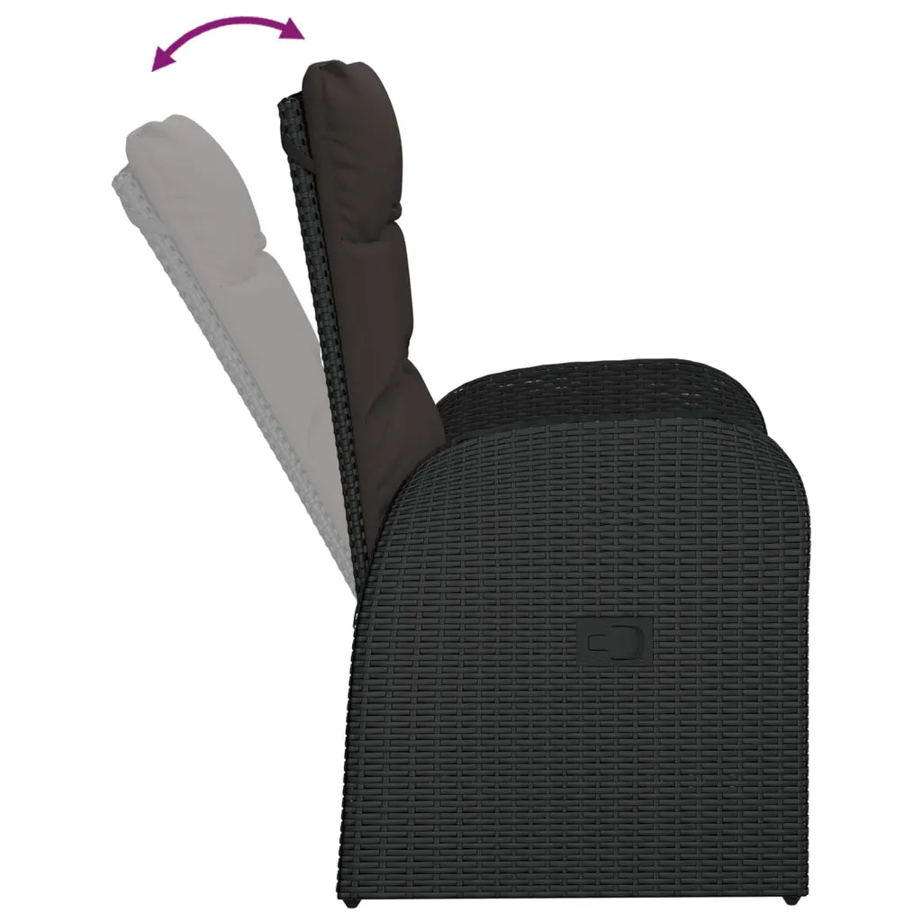 Scaune de grădină rabatabile cu perne, 2 buc., negru, poliratan