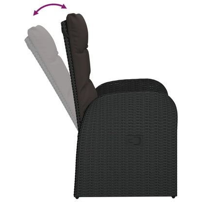 Scaune de grădină rabatabile cu perne, 2 buc., negru, poliratan