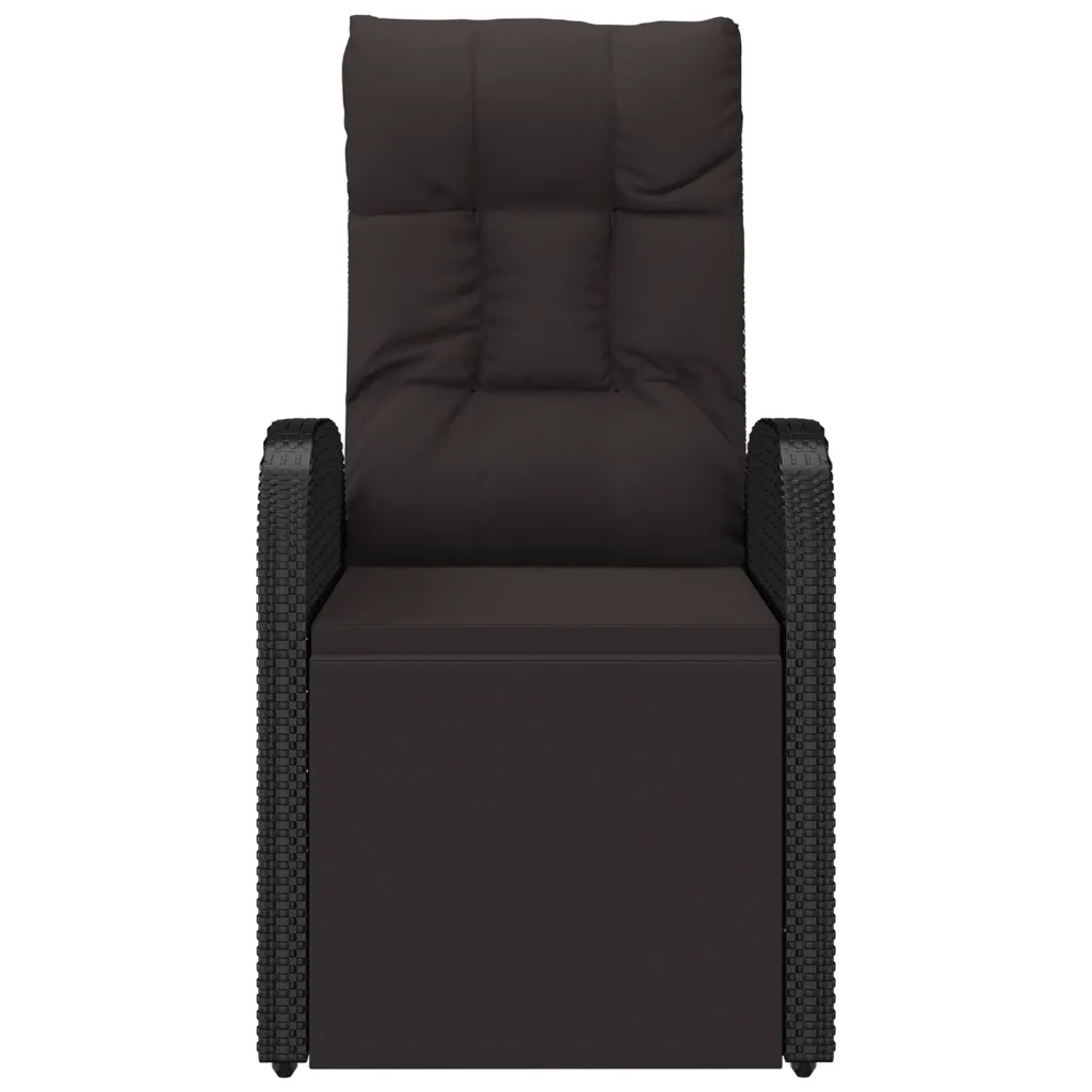 Scaun de grădină rabatabil cu pernă, negru, poliratan