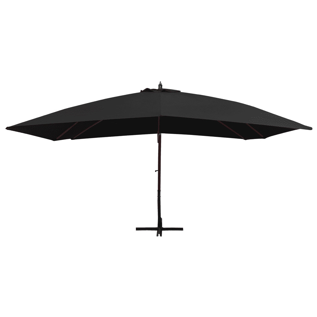 Umbrelă suspendată cu stâlp din lemn, negru, 400 x 300 cm