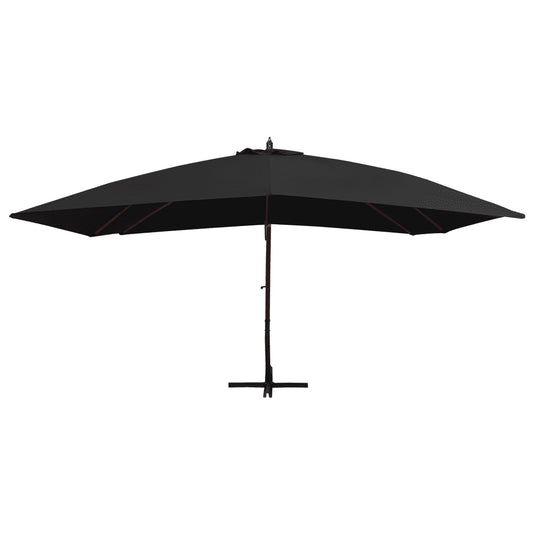 Umbrelă suspendată cu stâlp din lemn, negru, 400 x 300 cm