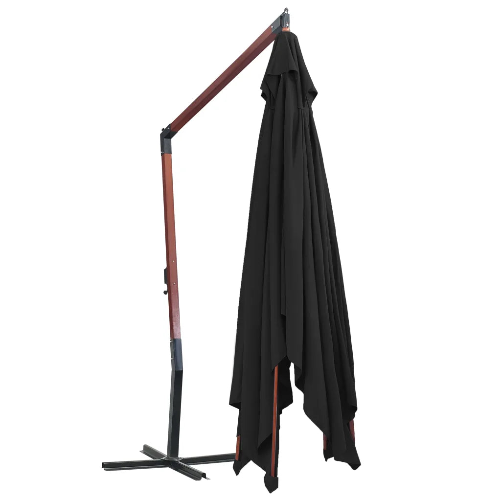Umbrelă suspendată cu stâlp din lemn, negru, 400 x 300 cm