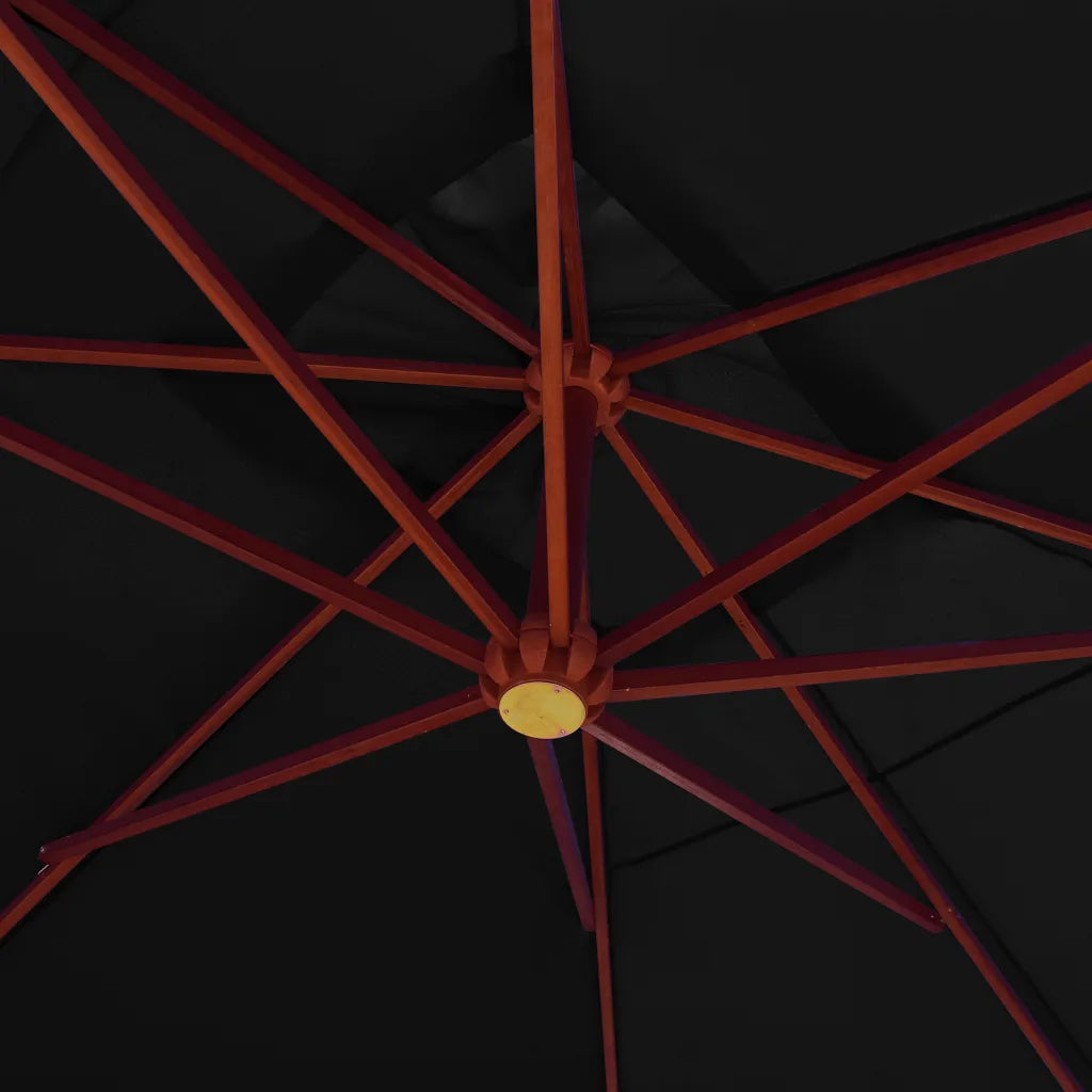 Umbrelă suspendată cu stâlp din lemn, negru, 400 x 300 cm