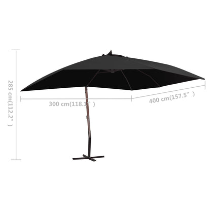 Umbrelă suspendată cu stâlp din lemn, negru, 400 x 300 cm