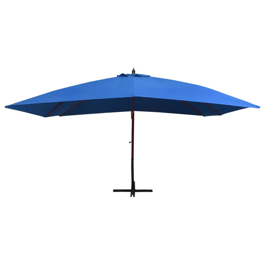 Umbrelă de soare suspendată, stâlp lemn, albastru, 400 x 300 cm