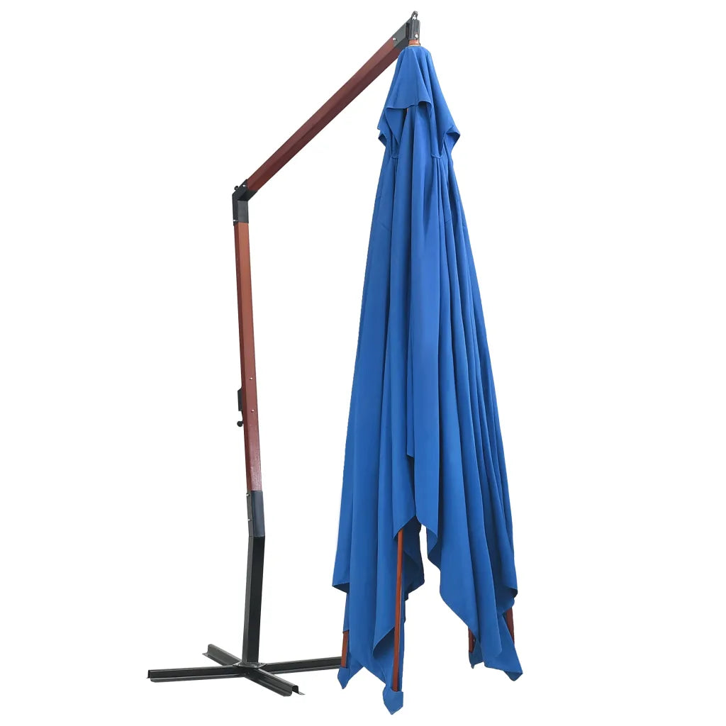 Umbrelă de soare suspendată, stâlp lemn, albastru, 400 x 300 cm