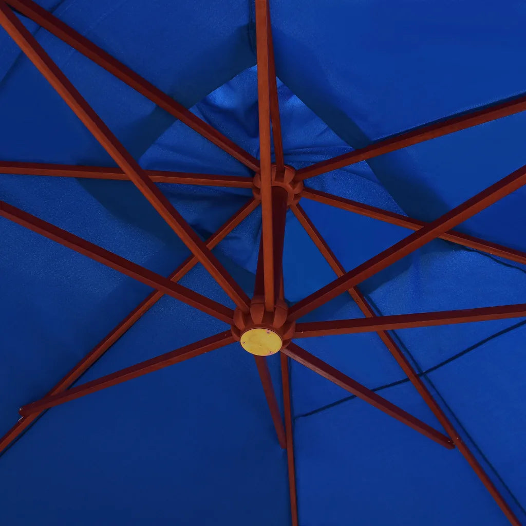 Umbrelă de soare suspendată, stâlp lemn, albastru, 400 x 300 cm