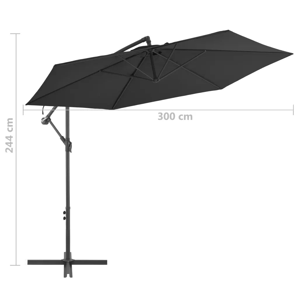 Umbrelă consolă de grădină cu stâlp din aluminiu, negru, 300 cm