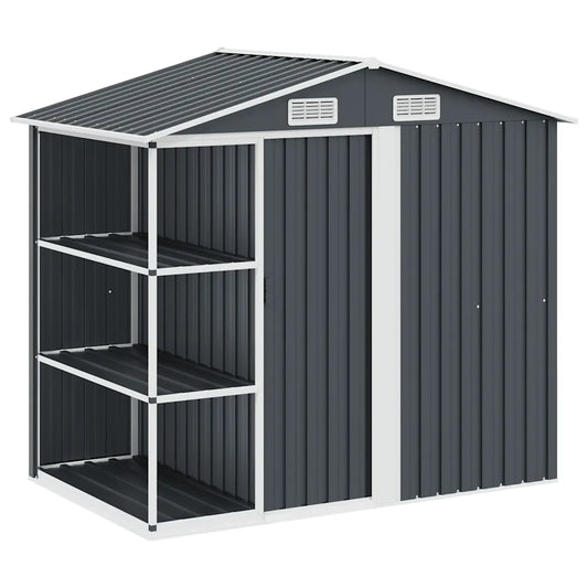 Șopron de grădină cu etajeră, antracit, 205x130x183 cm, fier