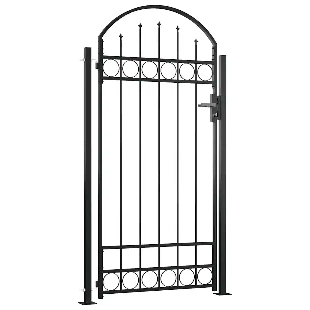 Poartă de gard ASSEN cu vârf arcuit și 2 stâlpi 105x170 cm, negru