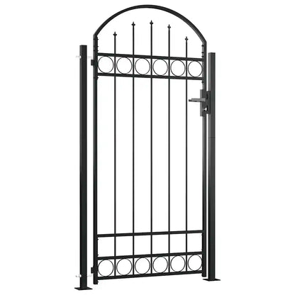 Poartă de gard ASSEN cu vârf arcuit și 2 stâlpi 105x170 cm, negru