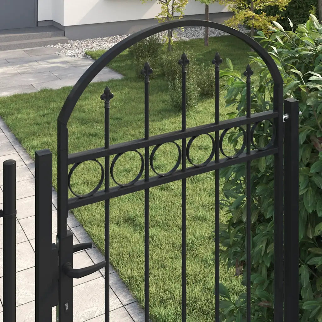 Poartă de gard ASSEN cu vârf arcuit și 2 stâlpi 105x170 cm, negru