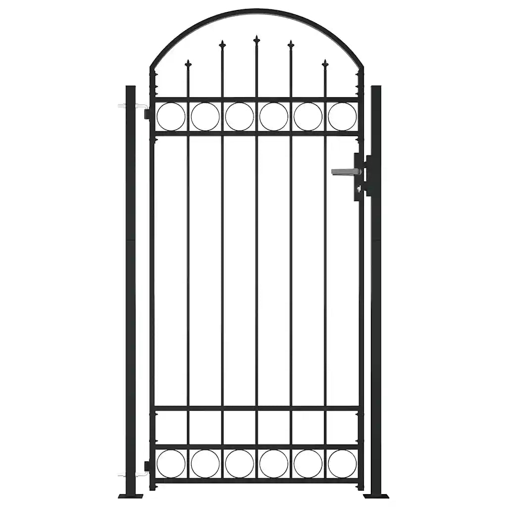 Poartă de gard ASSEN cu vârf arcuit și 2 stâlpi 105x170 cm, negru