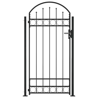 Poartă de gard ASSEN cu vârf arcuit și 2 stâlpi 105x170 cm, negru