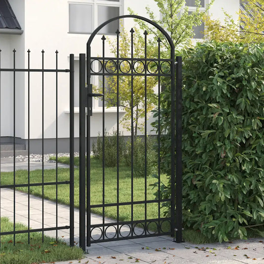 Poartă de gard ASSEN cu vârf arcuit și 2 stâlpi 105x170 cm, negru