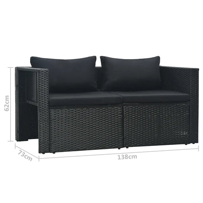 Set mobilier de grădină cu perne, 6 piese, negru, poliratan