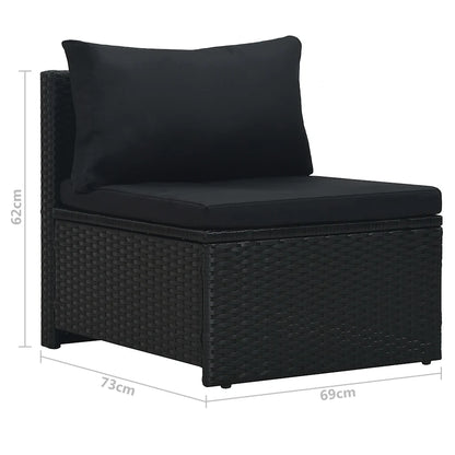 Set mobilier de grădină cu perne, 6 piese, negru, poliratan