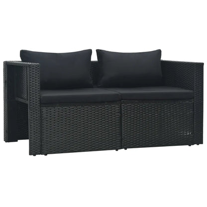 Set mobilier de grădină cu perne, 6 piese, negru, poliratan