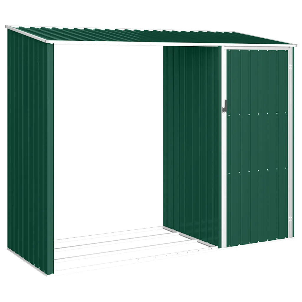 Șopron grădină lemne de foc, verde, 245x98x159 cm oțel zincat