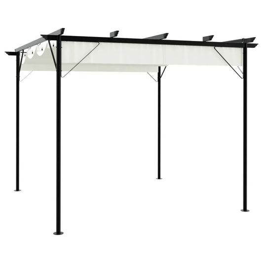 Pergolă cu acoperiș retractabil, alb crem, 3 x 3 m, oțel