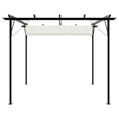 Pergolă cu acoperiș retractabil, alb crem, 3 x 3 m, oțel