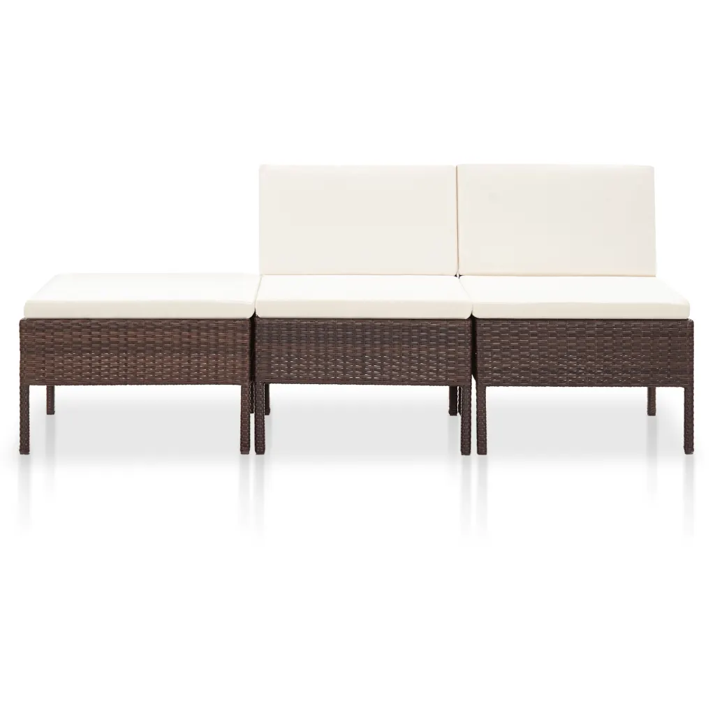Set mobilier de grădină cu perne, 3 piese, maro, poliratan