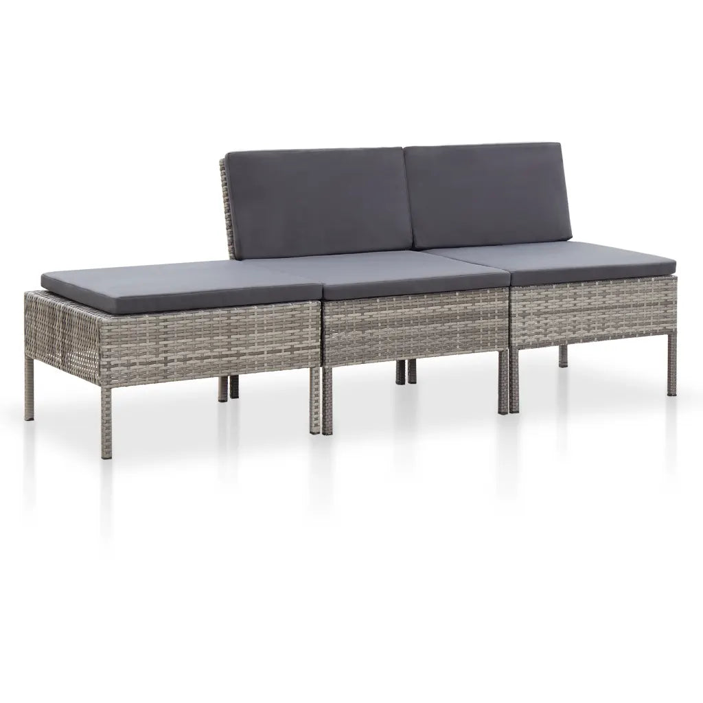 Set mobilier de grădină cu perne, 3 piese, gri, poliratan