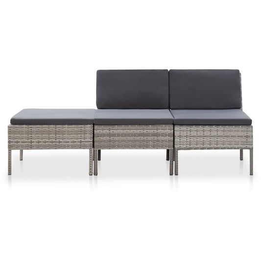 Set mobilier de grădină cu perne, 3 piese, gri, poliratan