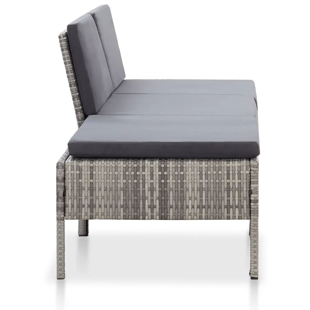 Set mobilier de grădină cu perne, 3 piese, gri, poliratan