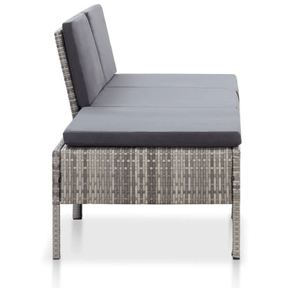 Set mobilier de grădină cu perne, 3 piese, gri, poliratan