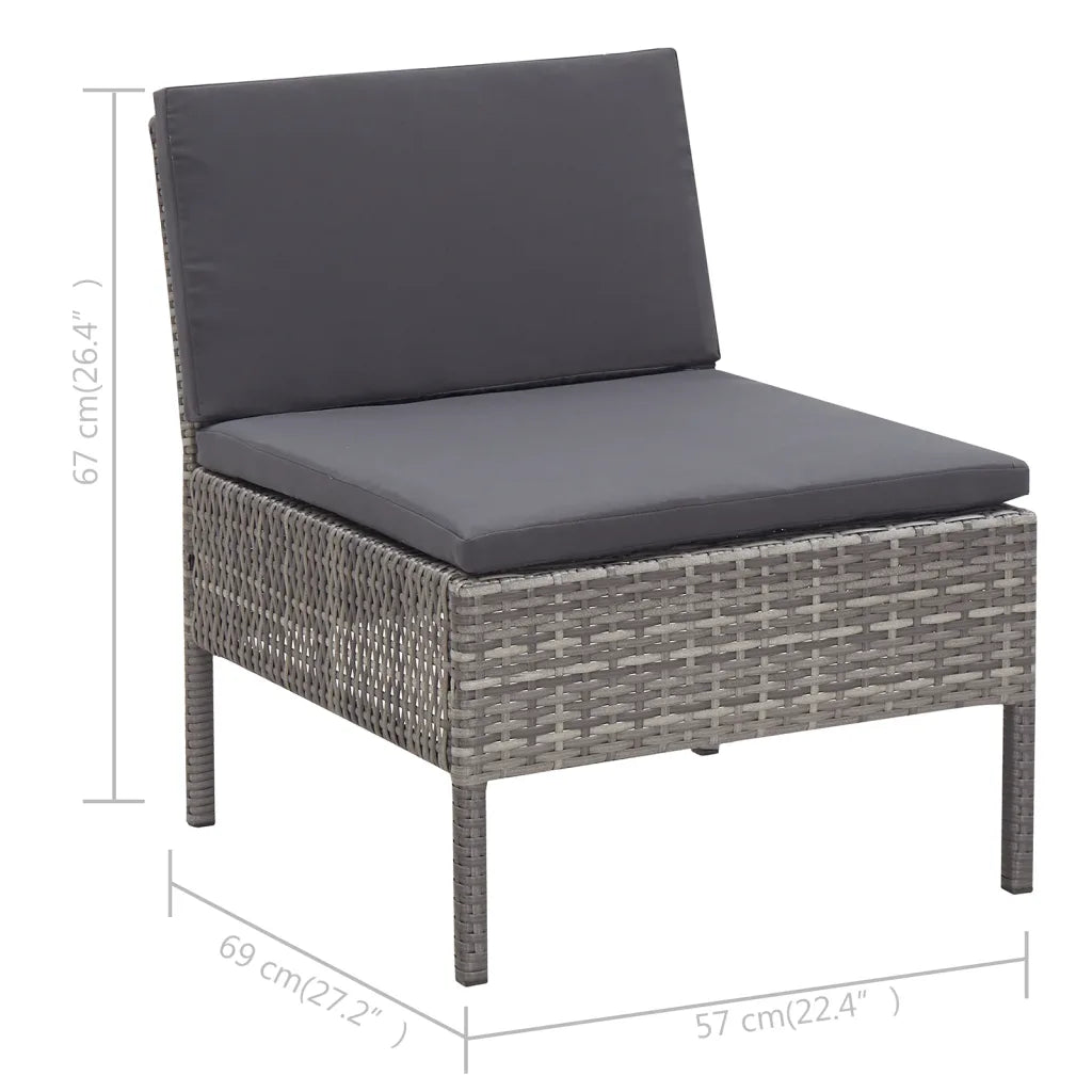 Set mobilier de grădină cu perne, 3 piese, gri, poliratan