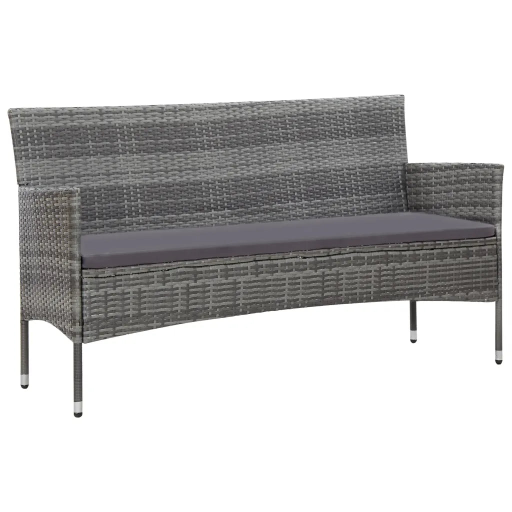 Set mobilier de grădină cu perne, 4 piese, gri, poliratan