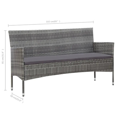 Set mobilier de grădină cu perne, 4 piese, gri, poliratan