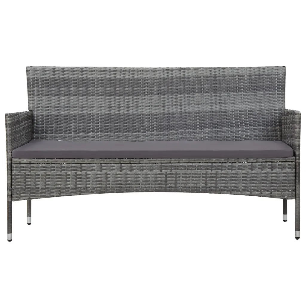 Set mobilier de grădină cu perne, 4 piese, gri, poliratan