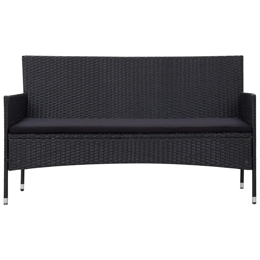 Set mobilier de grădină cu perne, 5 piese, negru, poliratan