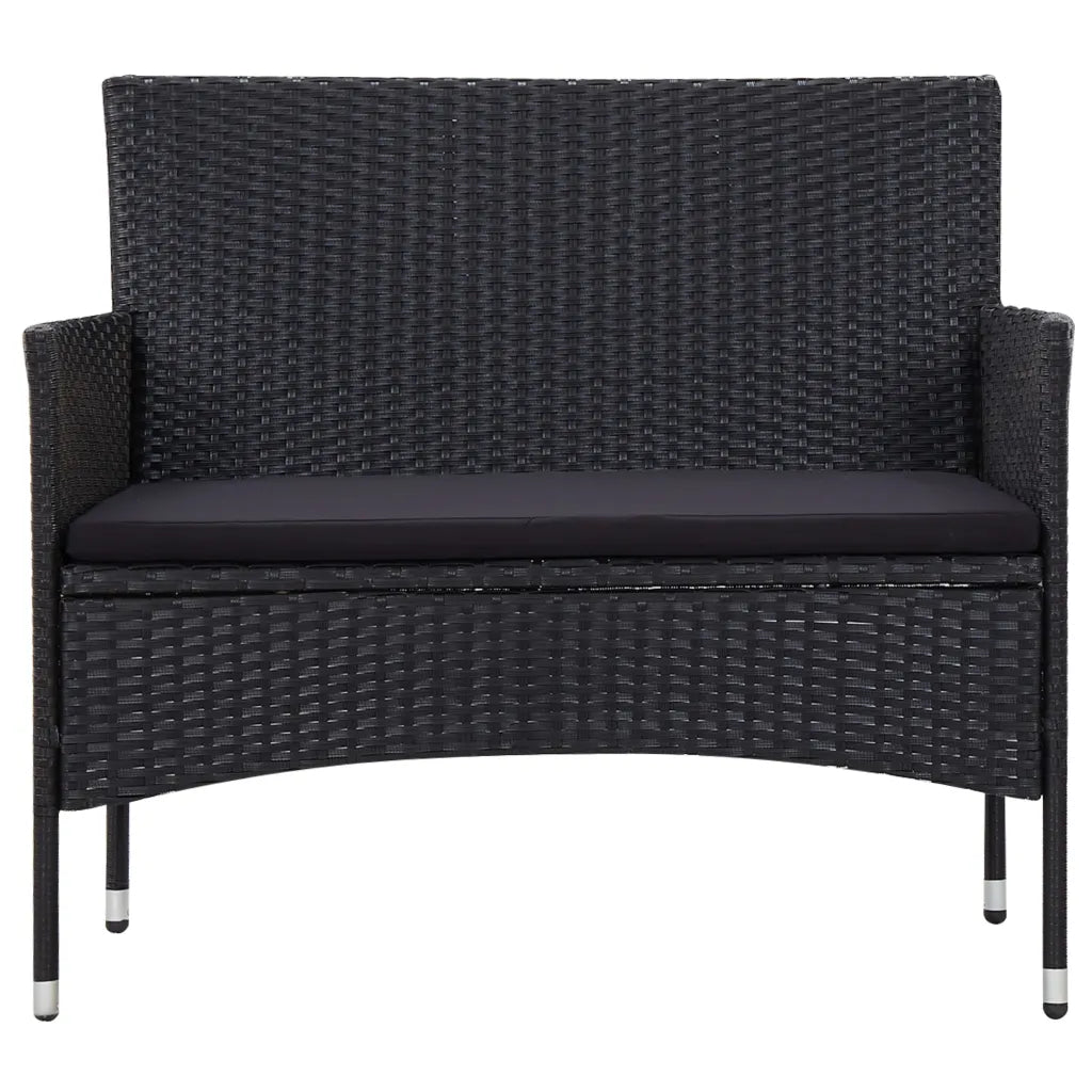 Set mobilier de grădină cu perne, 5 piese, negru, poliratan