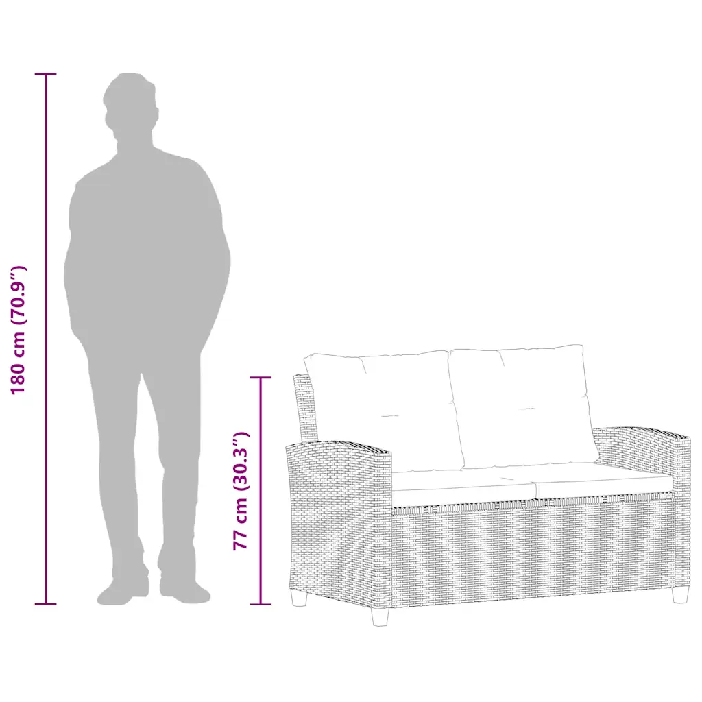 Canapea de grădină cu 2 locuri cu perne, gri, 124 cm, poliratan