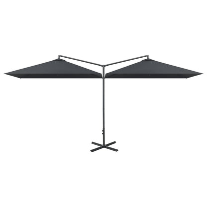 Umbrelă de soare dublă cu stâlp din oțel, antracit, 600x300 cm