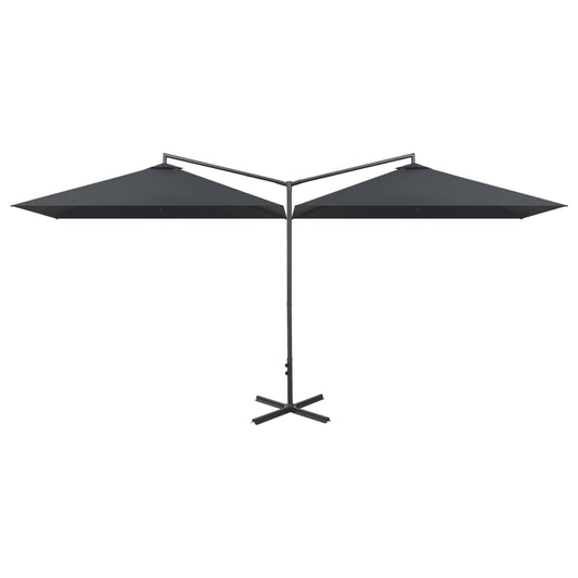 Umbrelă de soare dublă cu stâlp din oțel, antracit, 600x300 cm