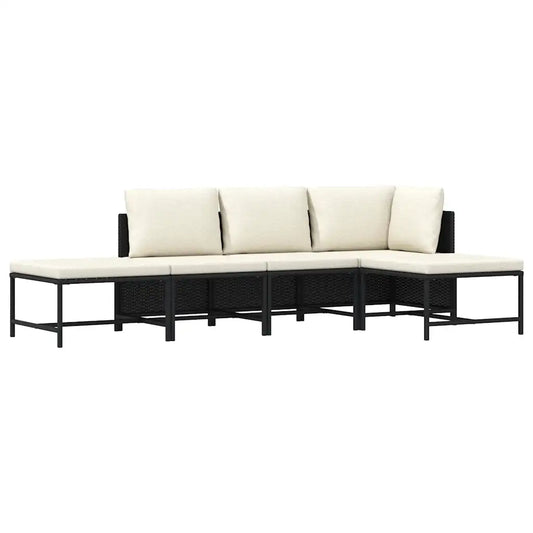 Set mobilier de grădină cu perne, 5 piese, negru, poliratan