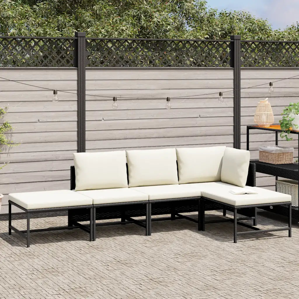 Set mobilier de grădină cu perne, 5 piese, negru, poliratan