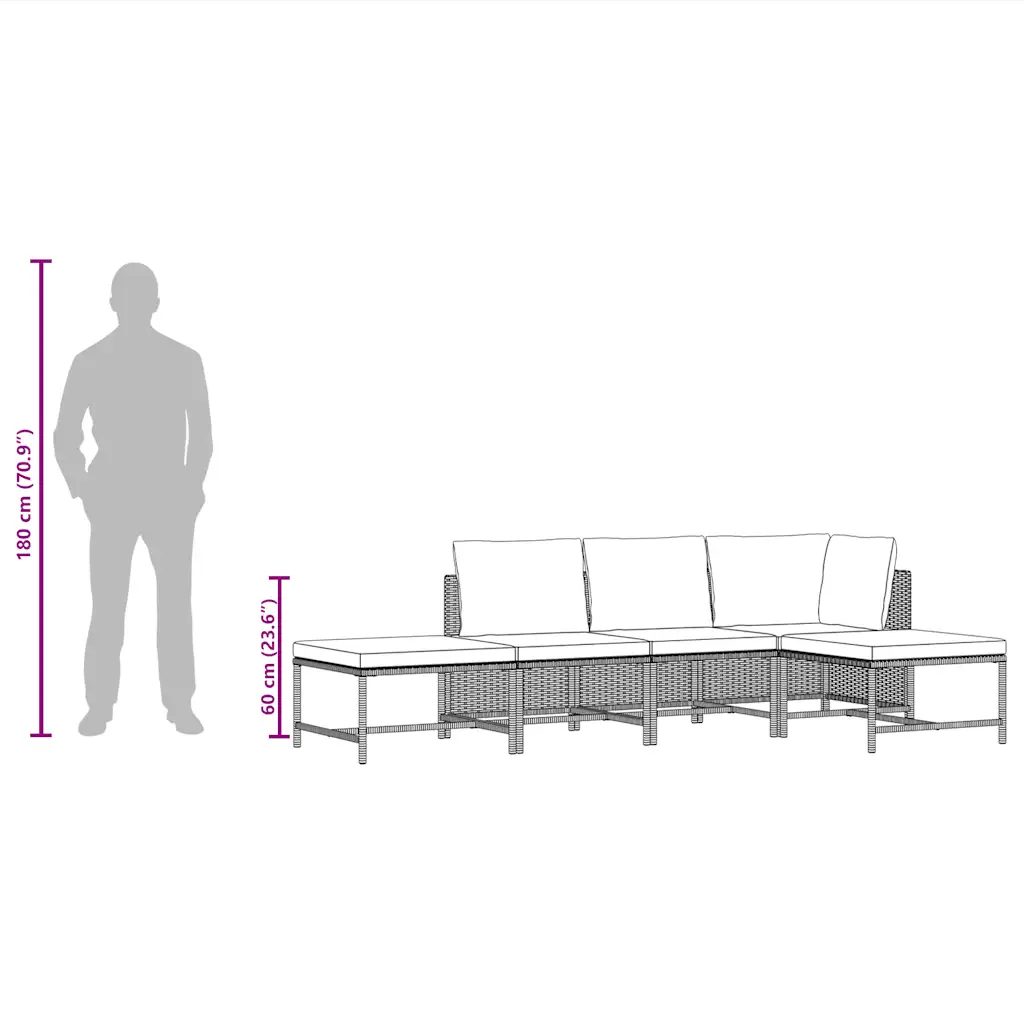 Set mobilier de grădină cu perne, 5 piese, negru, poliratan