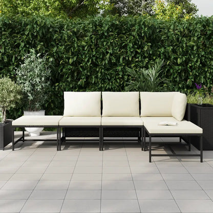 Set mobilier de grădină cu perne, 5 piese, negru, poliratan
