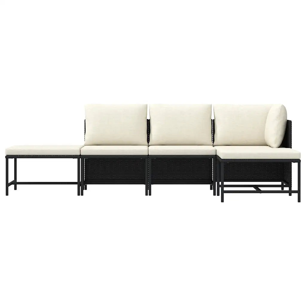 Set mobilier de grădină cu perne, 5 piese, negru, poliratan